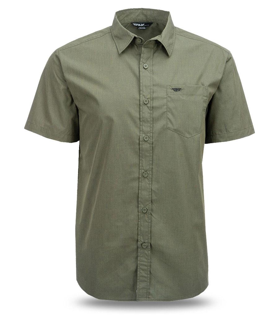 FLY BUTTON UP SHORT SLEEEVE WOVEN SHIRT - OLIVE DRAB