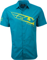 FLY PIT BUTTON UP SHORT SLEEVE SHIRT - TEAL LIME