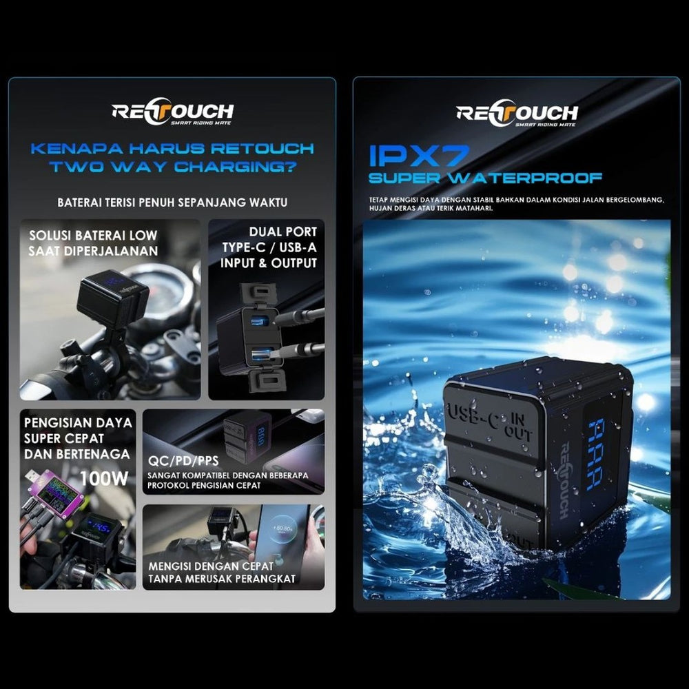 RETOUCH Motorcycle Bidirectional Fast Charger 100W